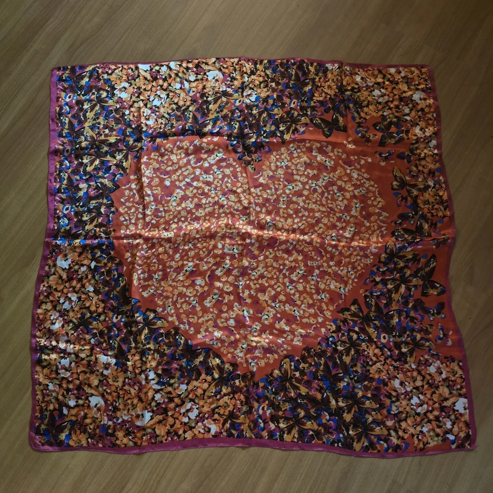 Floral Heart Butterfly Silk Scarf